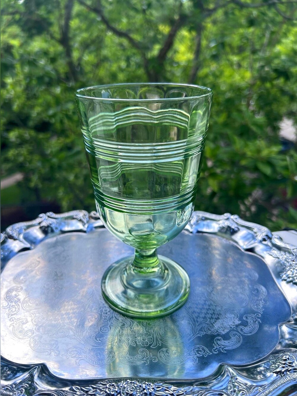Martha Stewart Light Green Pressed Glass Goblet